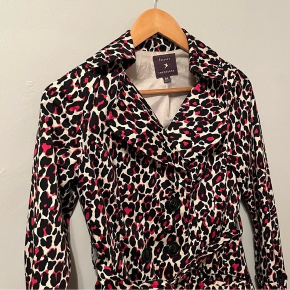 Leopard Animal Print Trenchcoat Rain Jacket Black Pink Small - Picture 12 of 12